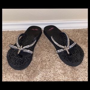 “Hayley” Blazin Roxx jeweled flip flops (cross)